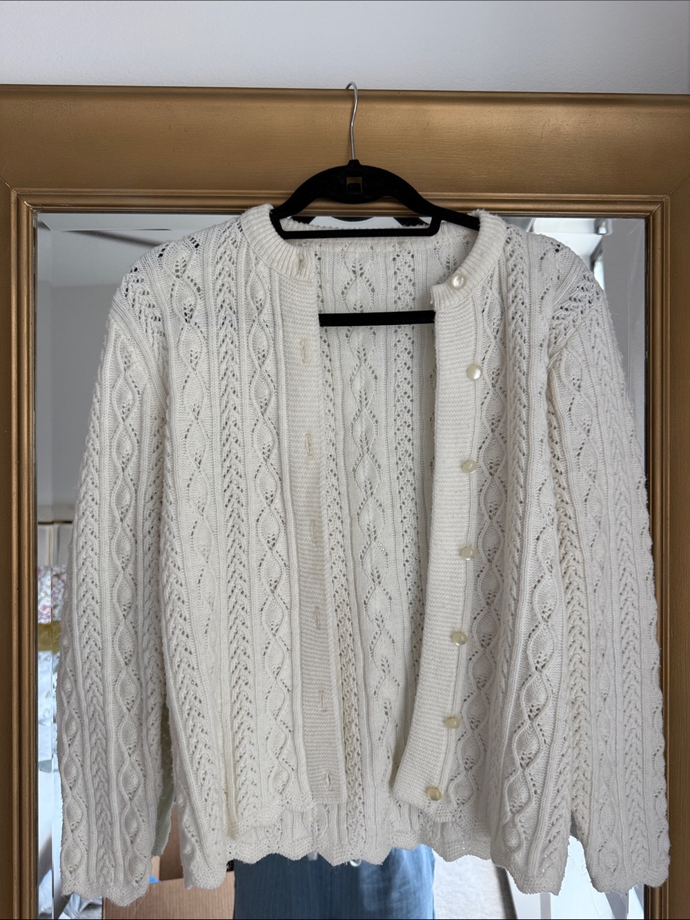 Classic Cream Cable Knit Women’s Cardigan Sweater